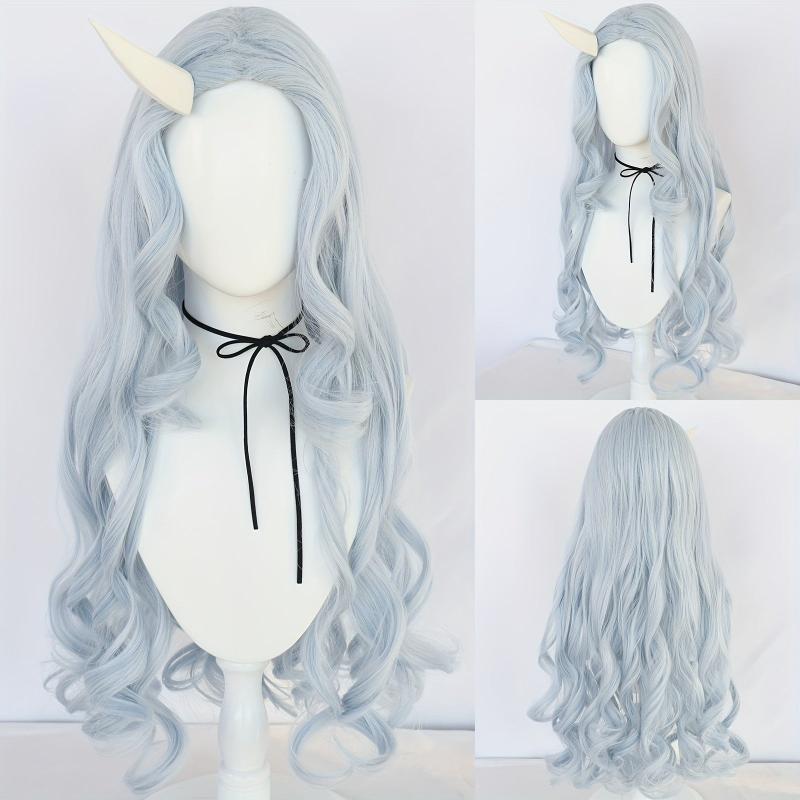 Long Wavy Silvery Gray Wig Anime Cosplay Wig + Wig Cap