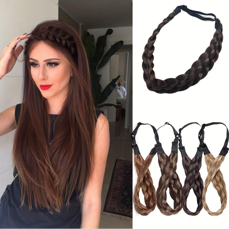 Adjustable Braided Headband Synthetic Hairpiece Wide Brimmed Hair Hoop