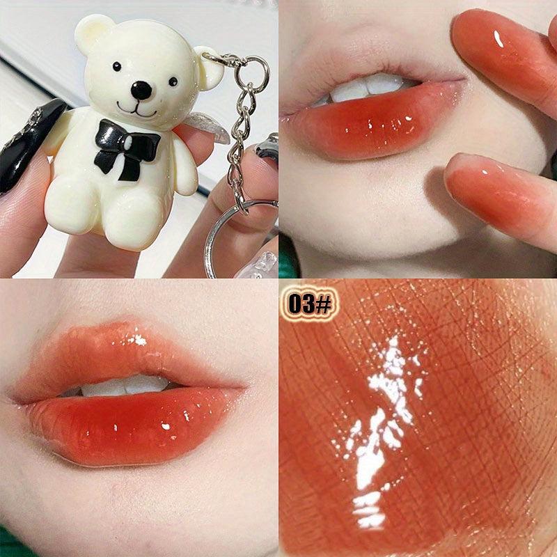 Bear Keychain Lip Glaze Mirror Dewy Finish Plumping Liquid Lipstick