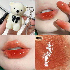 Bear Keychain Lip Glaze Mirror Dewy Finish Plumping Liquid Lipstick