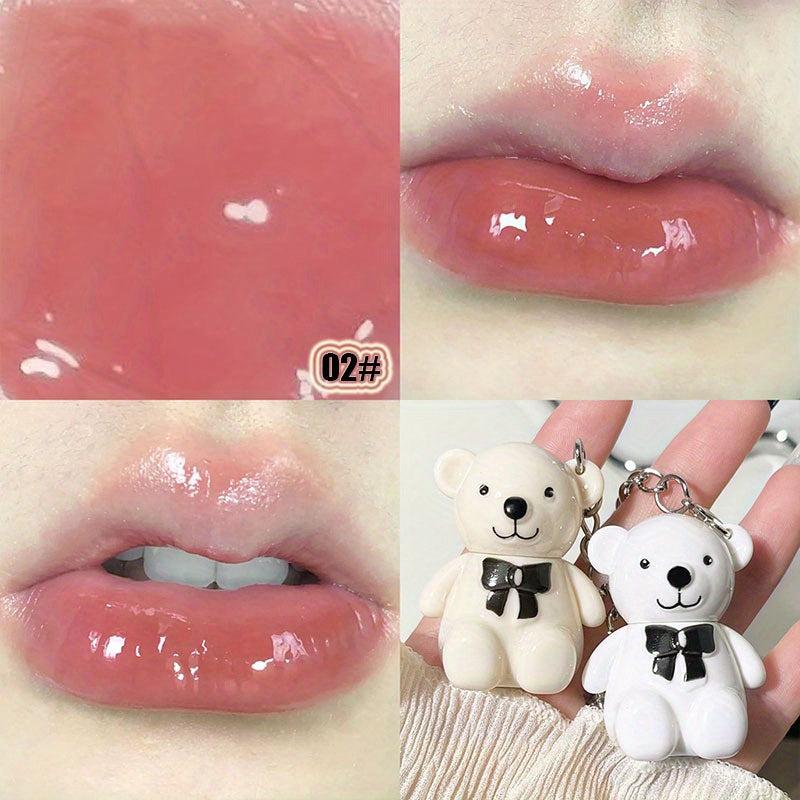 Bear Keychain Lip Glaze Mirror Dewy Finish Plumping Liquid Lipstick