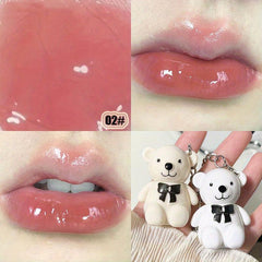 Bear Keychain Lip Glaze Mirror Dewy Finish Plumping Liquid Lipstick