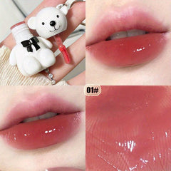 Bear Keychain Lip Glaze Mirror Dewy Finish Plumping Liquid Lipstick