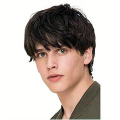 Brown Short Hair Wig for Men Natural Looking Straight Layered Style