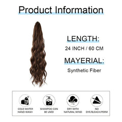 Long Wavy Ponytail Extension Claw Clip Mixed Brown Hairpiece 60cm