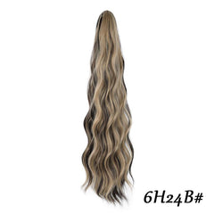 Long Wavy Ponytail Extension Claw Clip Mixed Brown Hairpiece 60cm