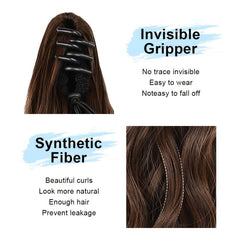 Long Wavy Ponytail Extension Claw Clip Mixed Brown Hairpiece 60cm