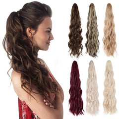 Long Wavy Ponytail Extension Claw Clip Mixed Brown Hairpiece 60cm