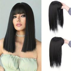 35 56cm Straight Hair Topper with Bangs Synthetic Hair Piece for Women