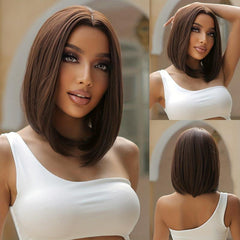 Short Straight Bob Wigs Synthetic Fiber Soft Middle Part Hair Replacement Wigs