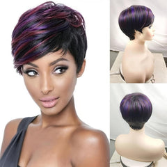 Layered Purple Short Hair Cut Wig With Bangs