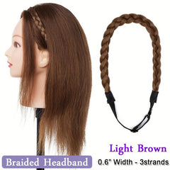 Chunky Braided Headband Elastic Stretch Braid Hairband Brown