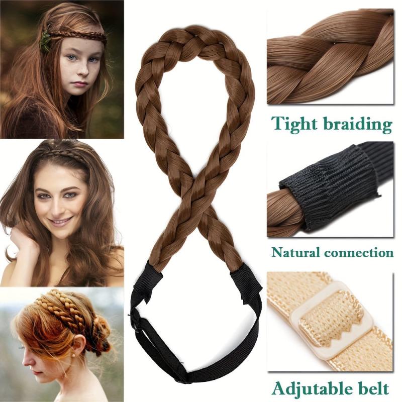 Chunky Braided Headband Elastic Stretch Braid Hairband Brown