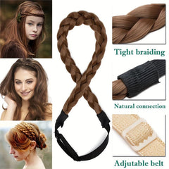Chunky Braided Headband Elastic Stretch Braid Hairband Brown