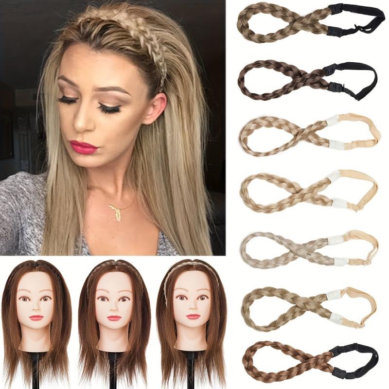 Chunky Braided Headband Elastic Stretch Braid Hairband Brown