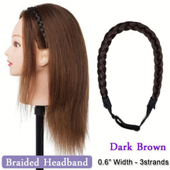 Chunky Braided Headband Elastic Stretch Braid Hairband Brown