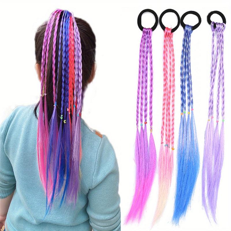 4pcs Small Braid Ponytail Elastic Hair Extensions