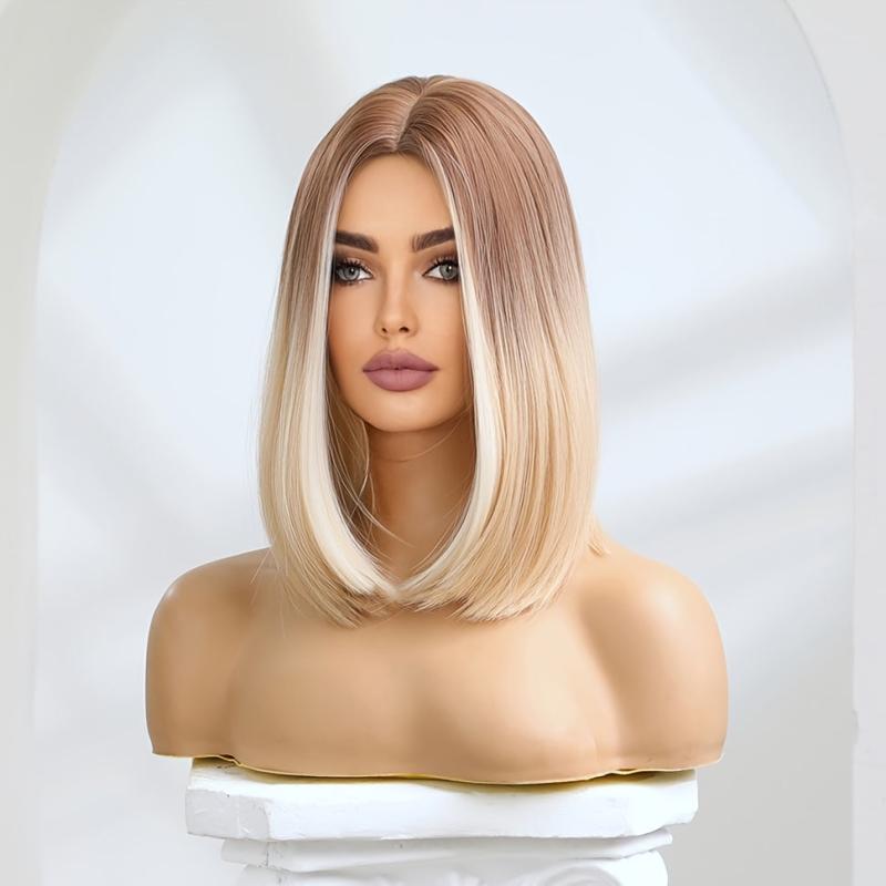 Blonde Bob Wig Shoulder Length Straight Bob Wigs With Middle Part
