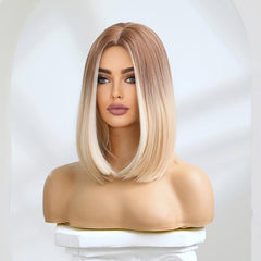 Blonde Bob Wig Shoulder Length Straight Bob Wigs With Middle Part
