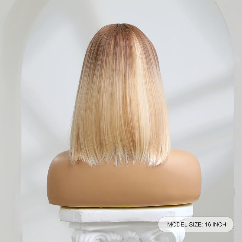 Blonde Bob Wig Shoulder Length Straight Bob Wigs With Middle Part