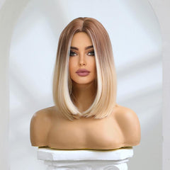 Blonde Bob Wig Shoulder Length Straight Bob Wigs With Middle Part