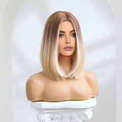 Blonde Bob Wig Shoulder Length Straight Bob Wigs With Middle Part