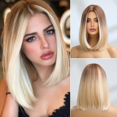 Blonde Bob Wig Shoulder Length Straight Bob Wigs With Middle Part