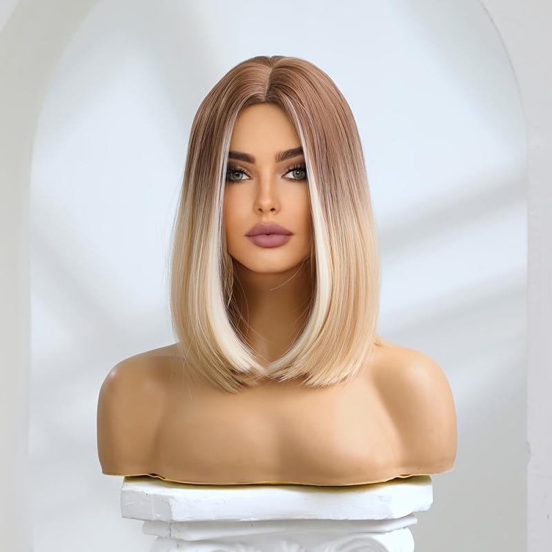 Blonde Bob Wig Shoulder Length Straight Bob Wigs With Middle Part