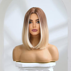 Blonde Bob Wig Shoulder Length Straight Bob Wigs With Middle Part