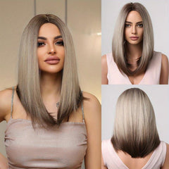 Blonde Bob Wig Shoulder Length Straight Bob Wigs With Middle Part