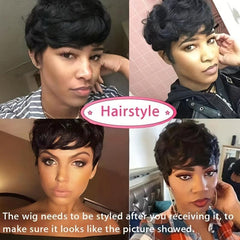 Short Pixie Cut Human Hair Wigs With Bangs Short Layered Wavy Wig