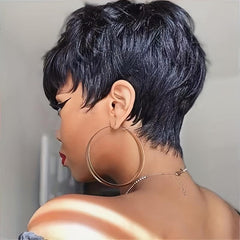 Short Pixie Cut Human Hair Wigs With Bangs Short Layered Wavy Wig