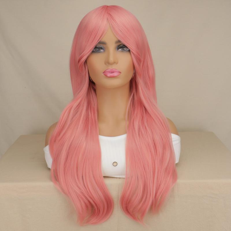 Pink Long Loose Curly Hair Wigs for Cosplay Costume Party