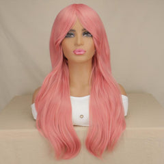 Pink Long Loose Curly Hair Wigs for Cosplay Costume Party