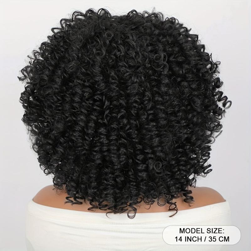 Afro Curly Kinky Hair Wigs With Bangs Shoulder Length 35 56 Cm