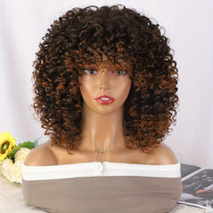 Afro Curly Kinky Hair Wigs With Bangs Shoulder Length 35 56 Cm