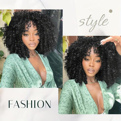 Afro Curly Kinky Hair Wigs With Bangs Shoulder Length 35 56 Cm