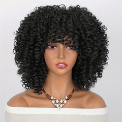 Afro Curly Kinky Hair Wigs With Bangs Shoulder Length 35 56 Cm