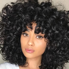 Afro Curly Kinky Hair Wigs With Bangs Shoulder Length 35 56 Cm
