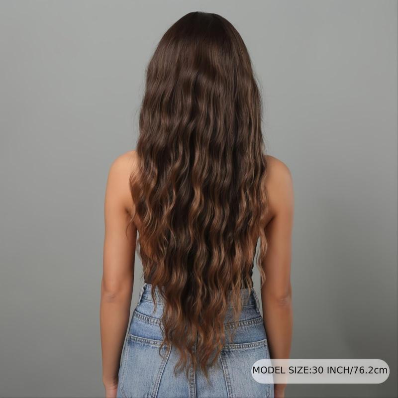 Brown Curly Wig with Bangs - Mid Length Wavy Hair