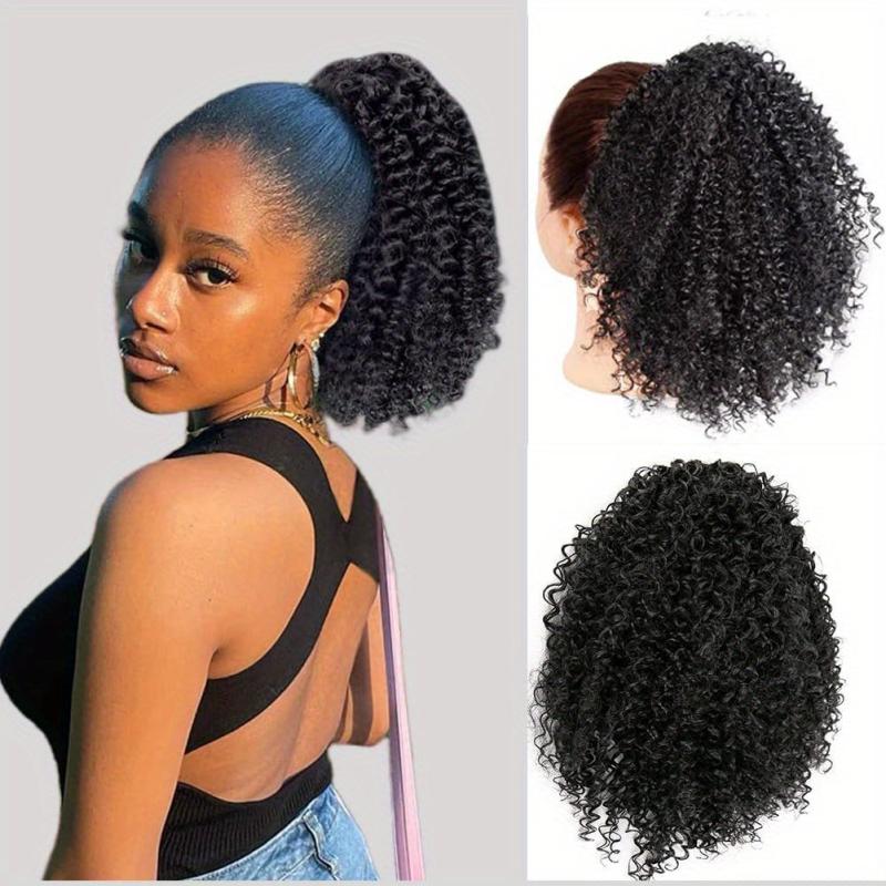 25cm Afro Kinky Curly Ponytail Extensions Clip In Hair Extension Natural Look