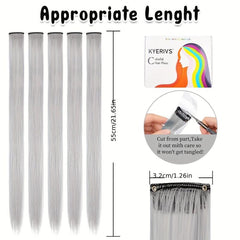 2pcs Rainbow Colorful Straight Clip In Hair Extensions 54-99 Cm Long Hairpieces
