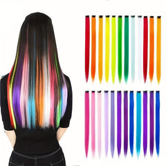 2pcs Rainbow Colorful Straight Clip In Hair Extensions 54-99 Cm Long Hairpieces