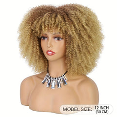 Short Curly Afro Wig With Bangs Kinky Curly Hair Wig Afro Synthetic Full Wigs