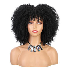 Short Curly Afro Wig With Bangs Kinky Curly Hair Wig Afro Synthetic Full Wigs