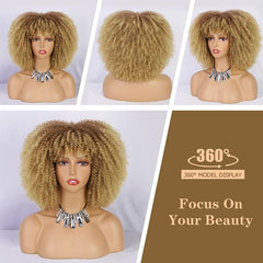 Short Curly Afro Wig With Bangs Kinky Curly Hair Wig Afro Synthetic Full Wigs