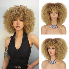 Short Curly Afro Wig With Bangs Kinky Curly Hair Wig Afro Synthetic Full Wigs
