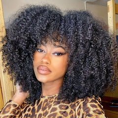 Short Curly Afro Wig With Bangs Kinky Curly Hair Wig Afro Synthetic Full Wigs