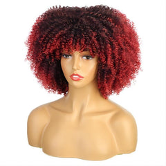 Short Curly Afro Wig With Bangs Kinky Curly Hair Wig Afro Synthetic Full Wigs