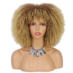 Short Curly Afro Wig With Bangs Kinky Curly Hair Wig Afro Synthetic Full Wigs